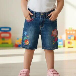 1989 Place Embroidered Pineapple Floral Denim Jean Shorts size 3 Toddler
